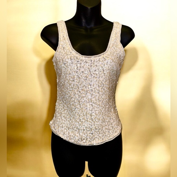 EXPRESS Ivory White Sequin Semi Cropped Tank Top size XS - Picture 1 of 9